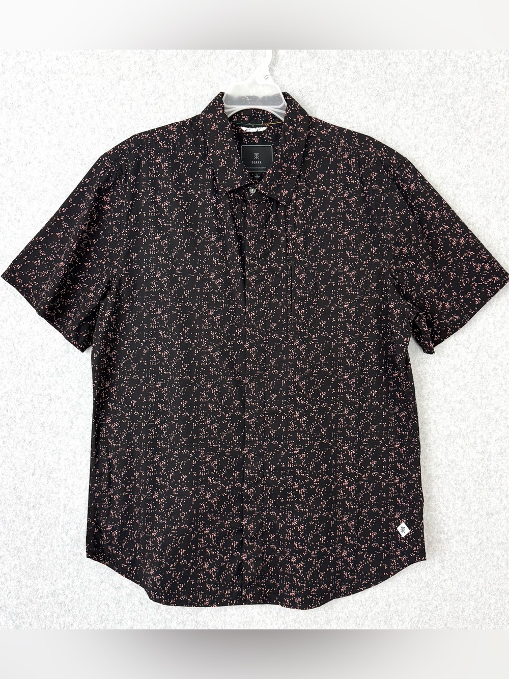 Roark Revival Kandula Button-Up Shirt Mens Large Black Dot Print Short Sleeve